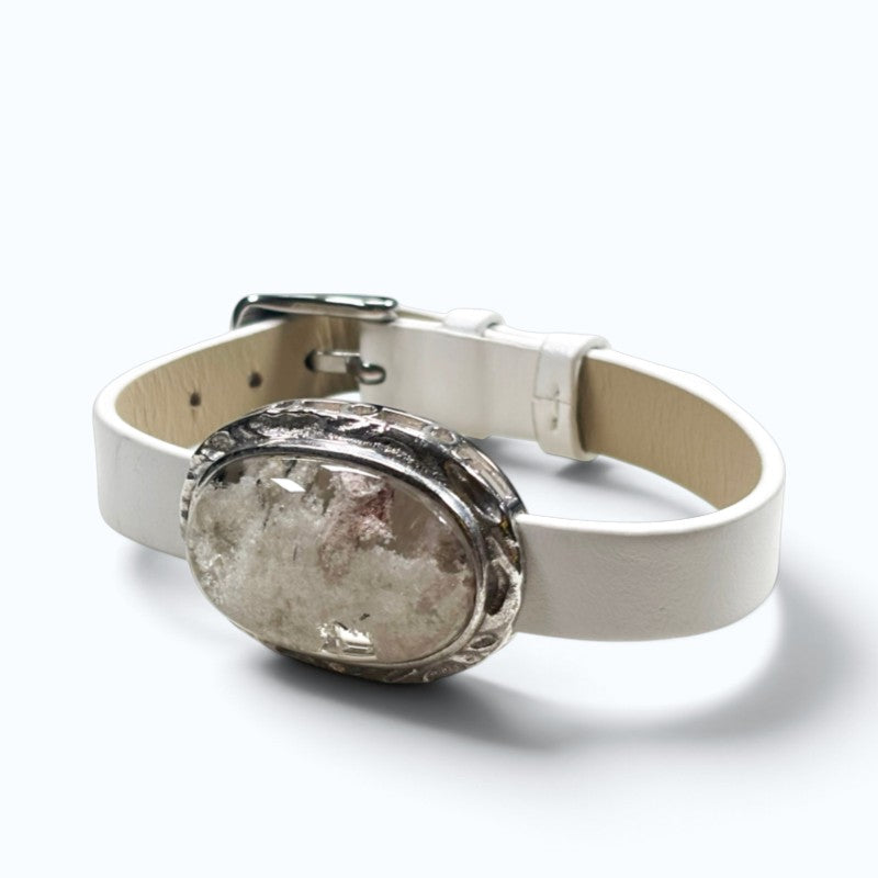White Phantom Quartz Leather Bracelet