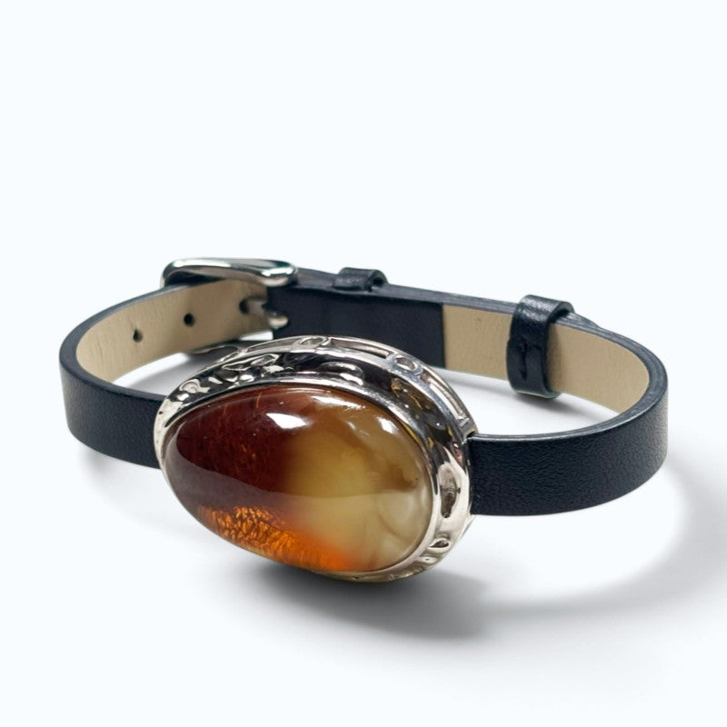 Golden Honey Amber Leather Bracelet