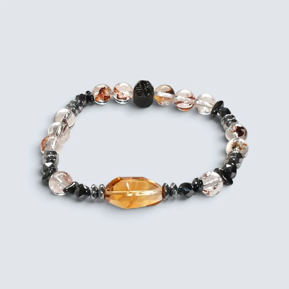 Citrine Charm + Hematoid Quartz w/ Sweden Meteorite Bracelet