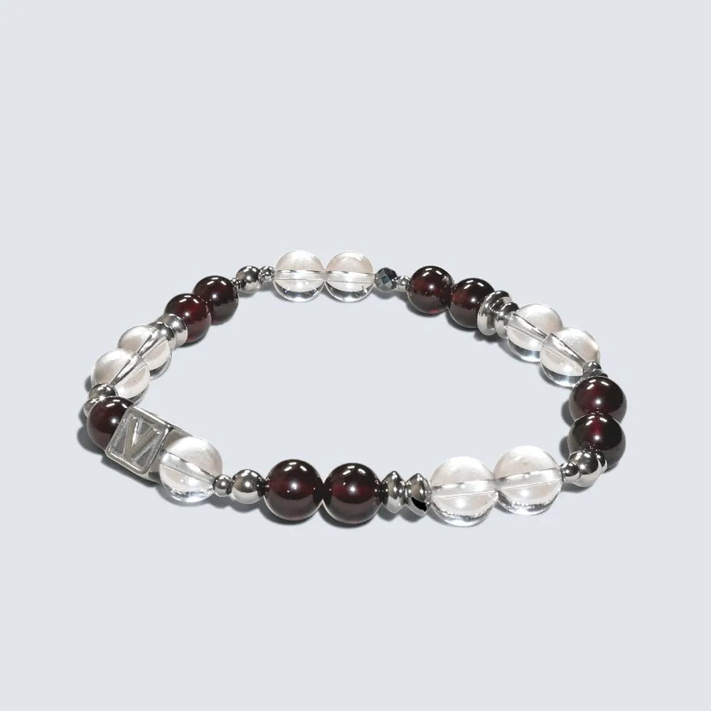 Letter V | Clear Quartz & Garnet Bracelet
