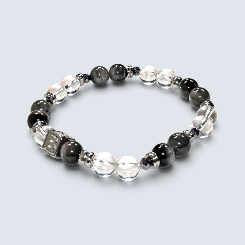 Letter B | Clear Quartz & Black Auralite Bracelet
