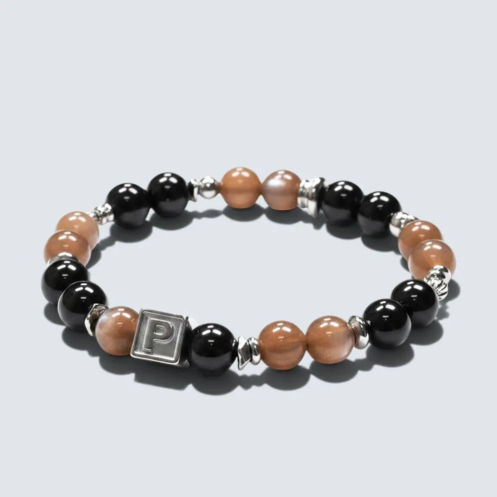 Letter P | Peach Moonstone & Hypersthene Bracelet