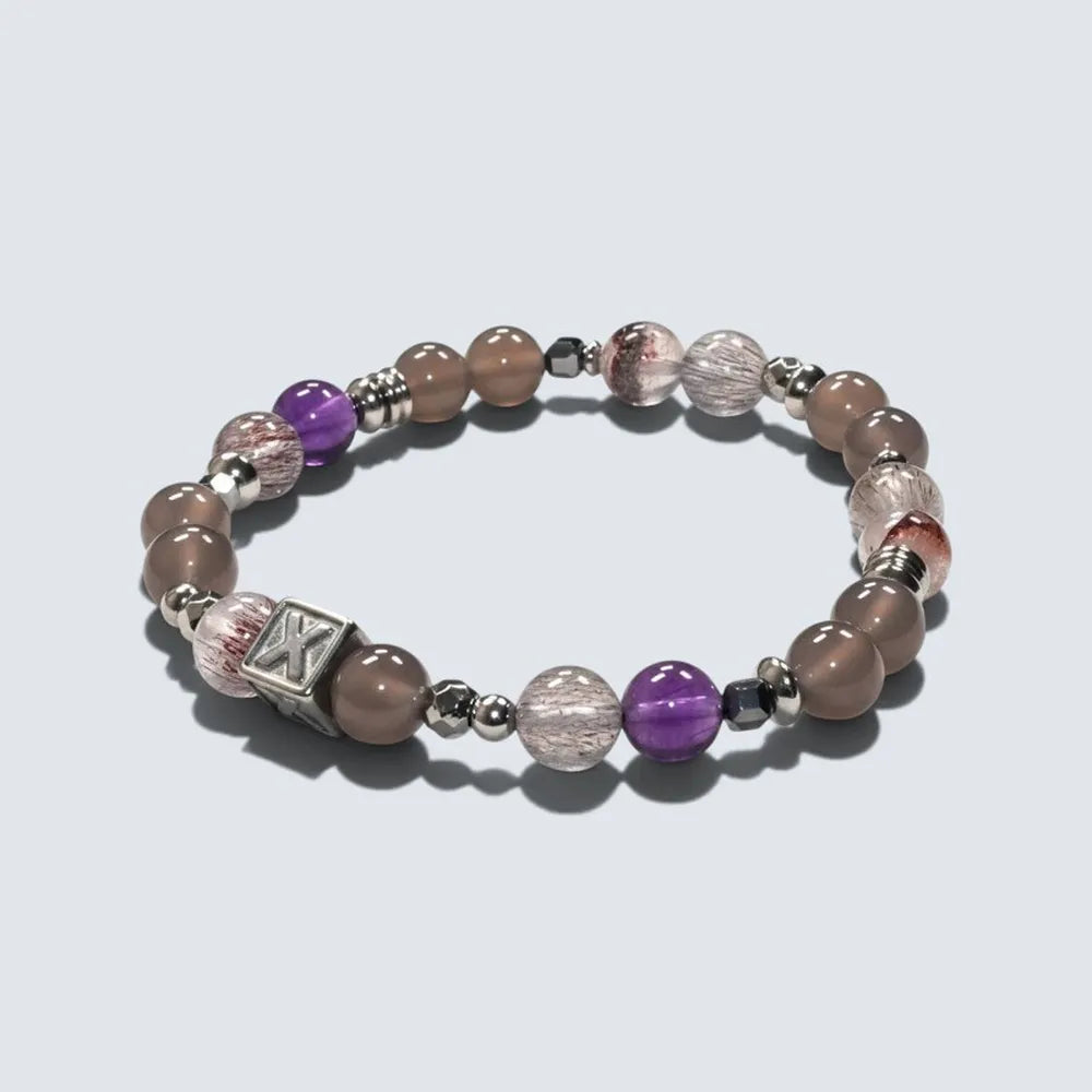 Letter X | Smoky Lavender Hetian Jade & Super Seven Quartz Bracelet