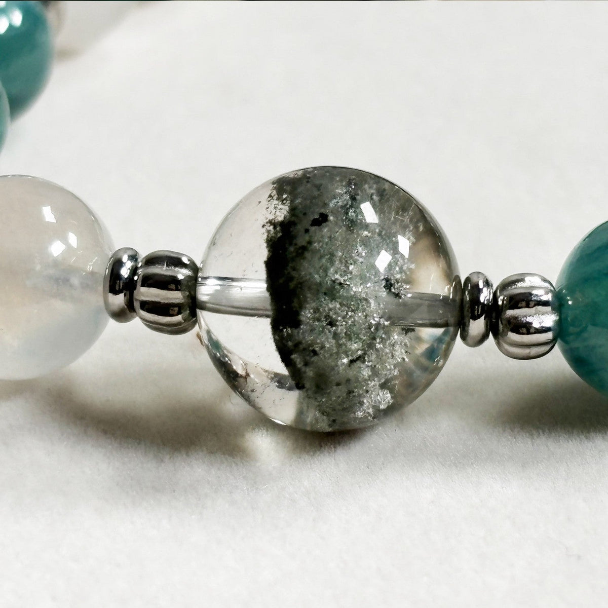 Green Phantom Quartz Charm + Green Kyanite w/ Moonstone Bracelet
