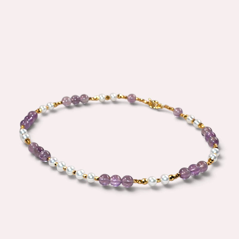 Amethyst Super Seven Quartz w/ Freshwater Pearl Anklet
