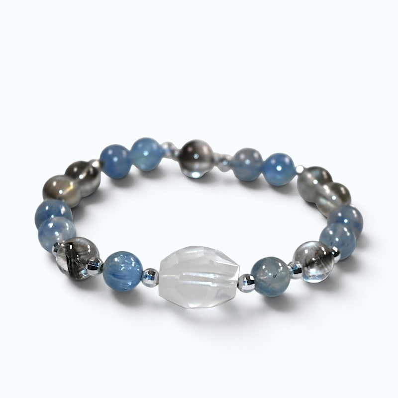 White Rabbit Fur Quartz Charm + Kyanite w/ Brookite in Quartz Bracelet