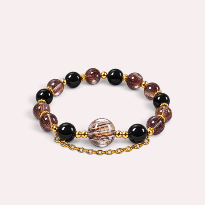 Copper Rutilated Quartz Charm + Red Copper Rutilated Quartz w/ Black Tourmaline Bracelet