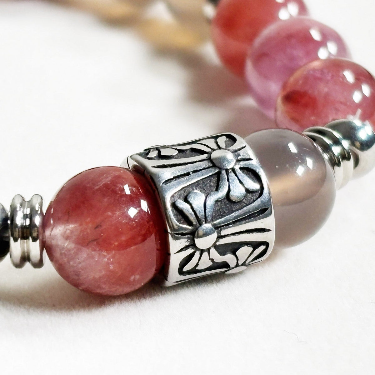 Silver Chrome Heart Cross Charm + Auralite 23 w/ Purple Chalcedony Bracelet