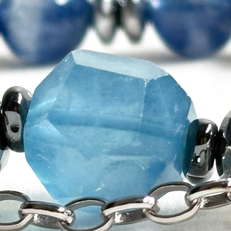 Aquamarine Charm + Kyanite w/ Brookite in Quartz Bracelet