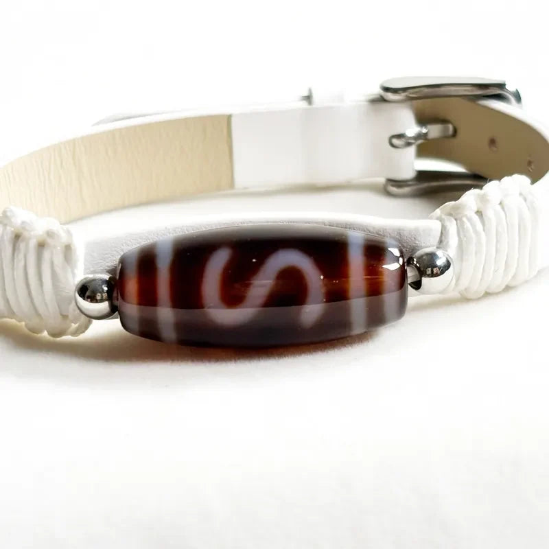 Money Hook Dzi Bead Leather Bracelet