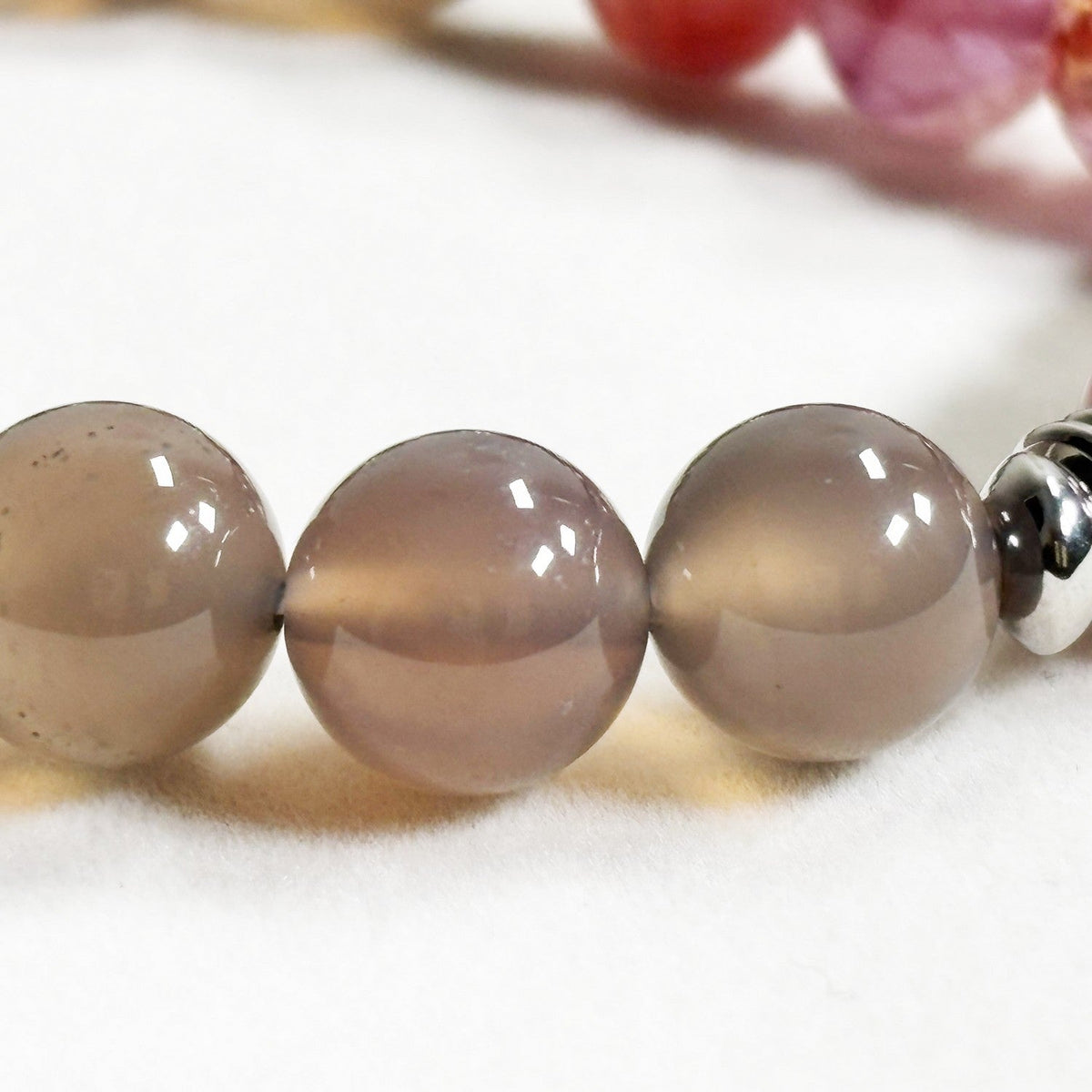 Silver Chrome Heart Cross Charm + Auralite 23 w/ Purple Chalcedony Bracelet
