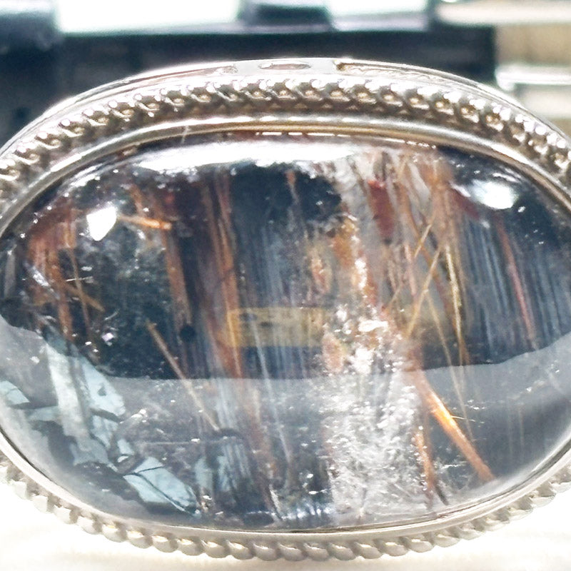 Copper Rutilated Quartz w/ Biotite Mica Leather Bracelet