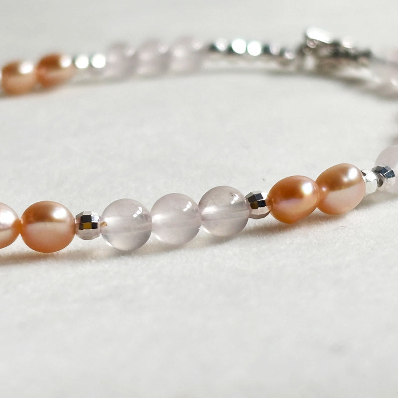 Mozambique Rose Quartz w/ Freshwater Pearl Anklet