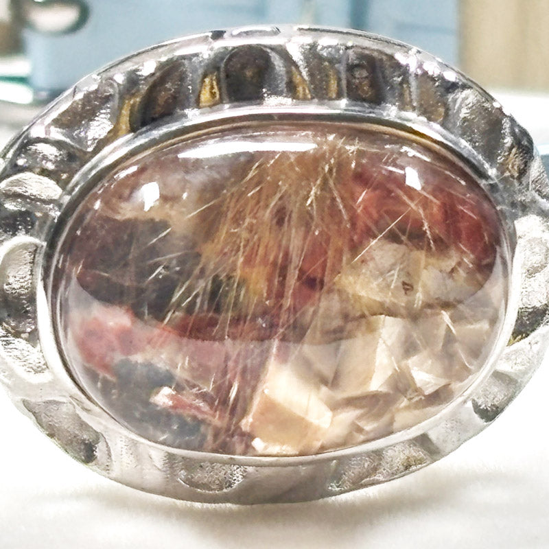 Calcite Rutilated Leather Bracelet