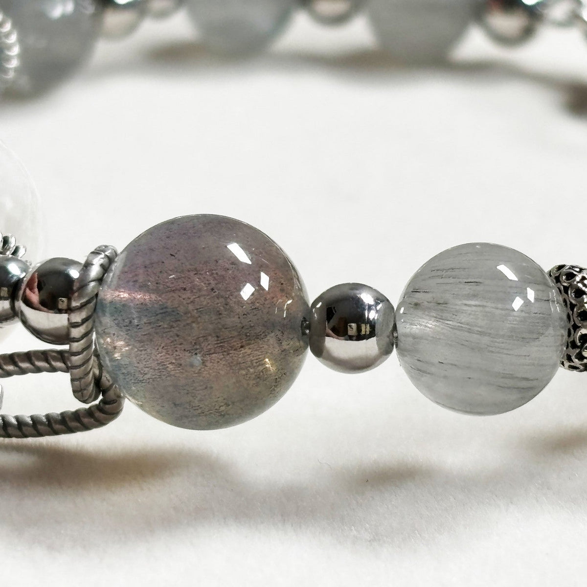 Snowflake Phantom Charm + Grey Rutilated Quartz w/ Grey Moonstone Bangle