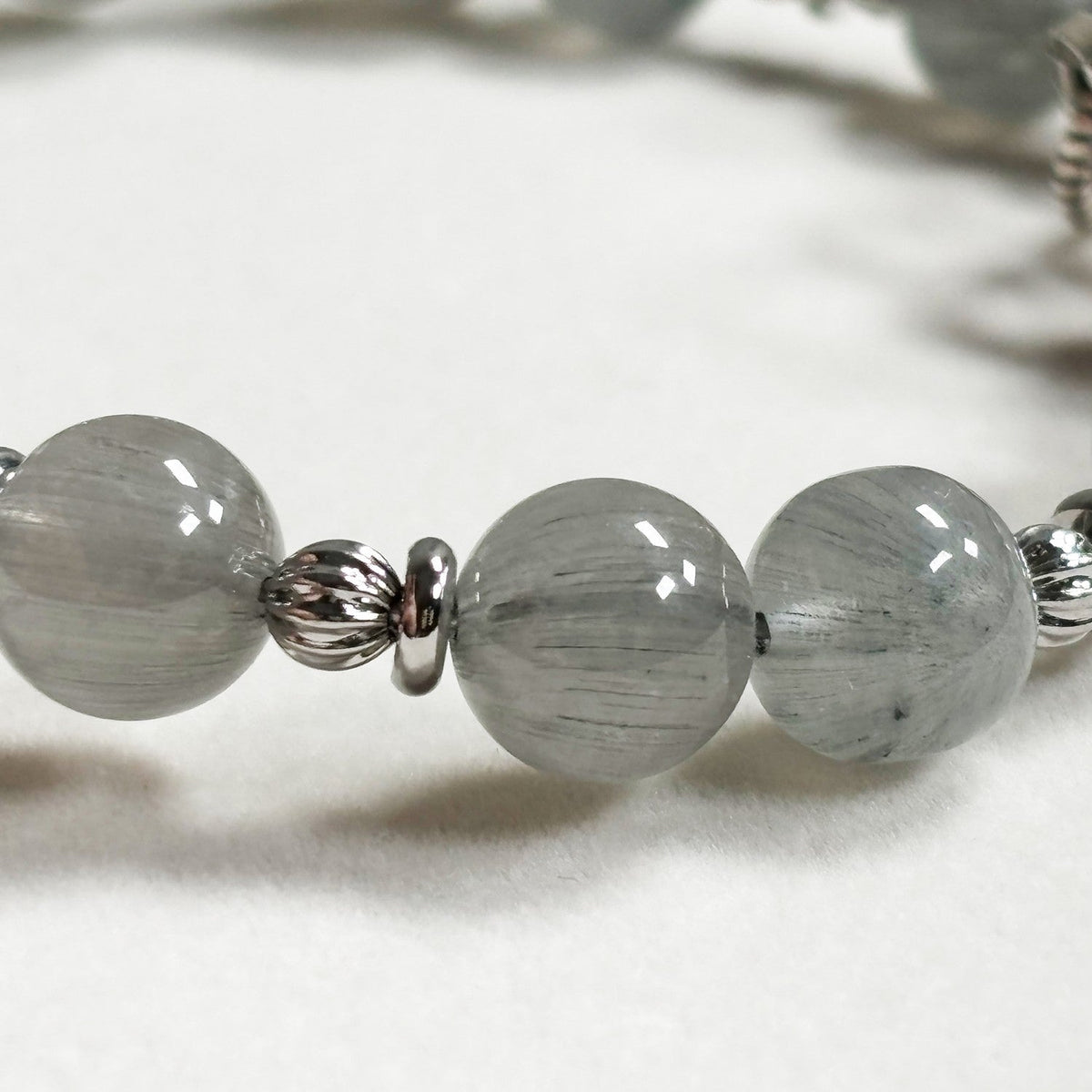 Snowflake Phantom Charm + Grey Rutilated Quartz w/ Grey Moonstone Bangle