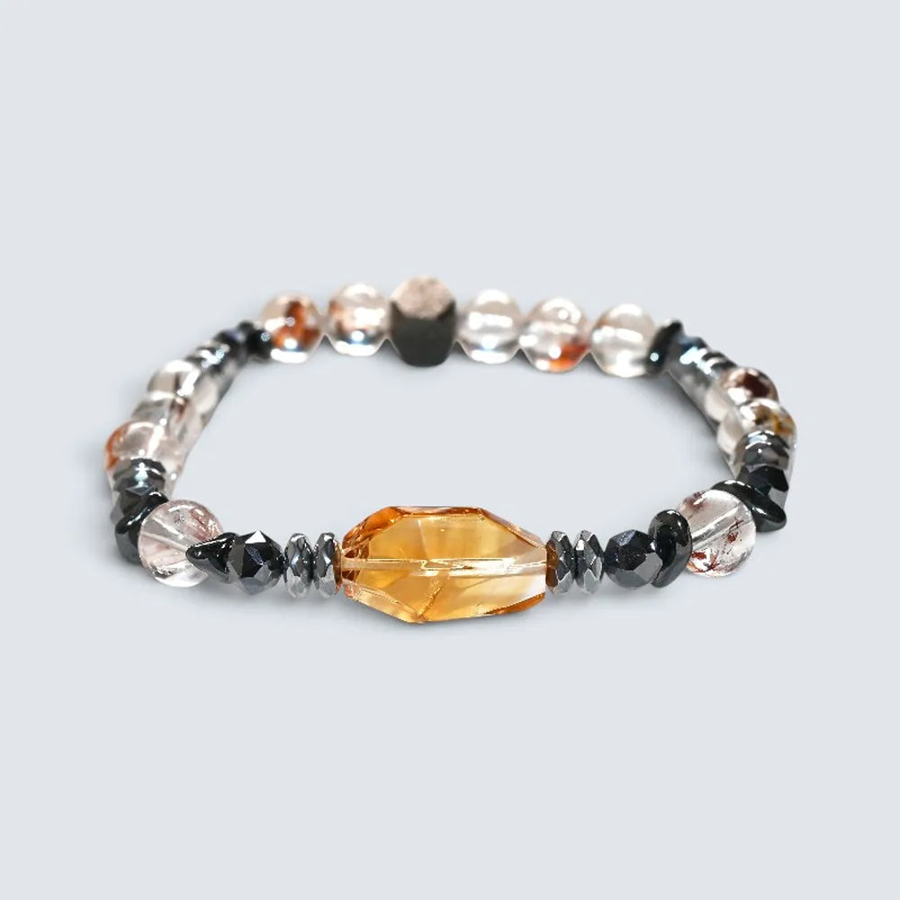 Citrine Charm + Hematoid Quartz w/ Sweden Meteorite Bracelet