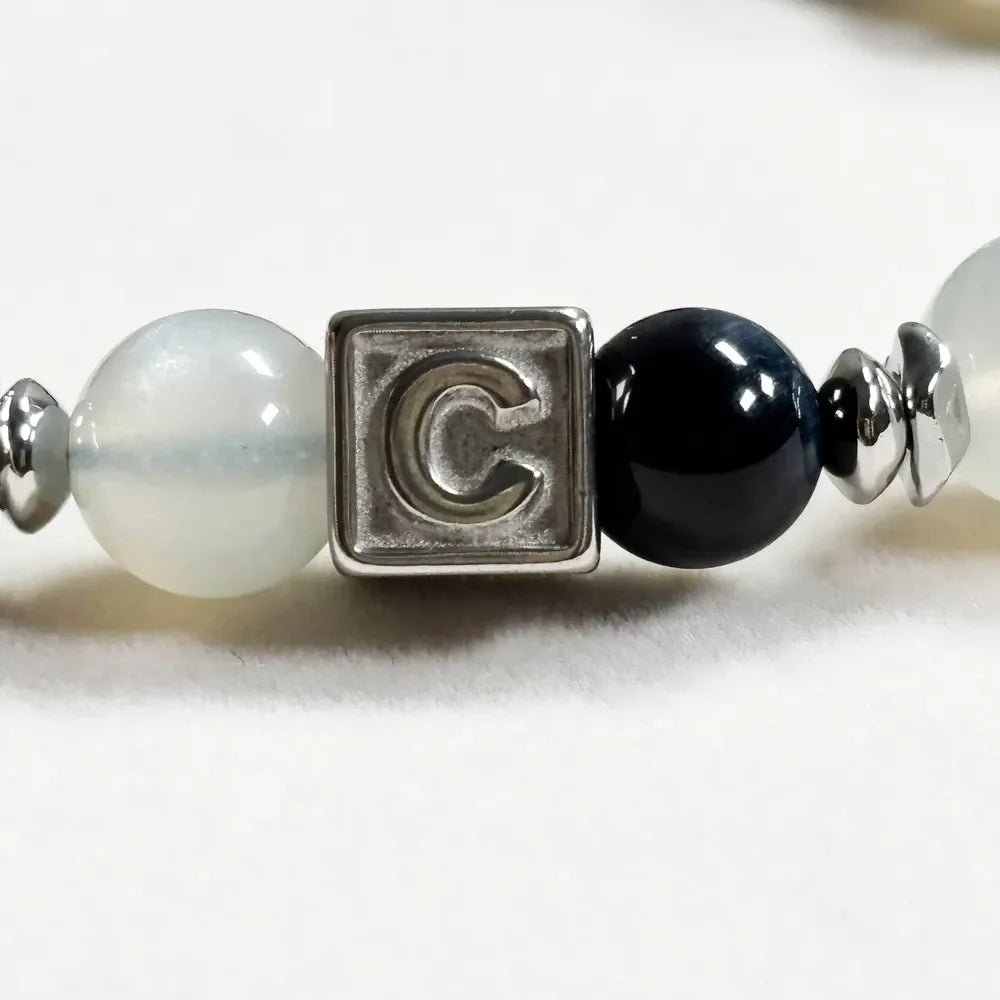 Letter C| Green Moonstone & Blue Tiger Eye Bracelet