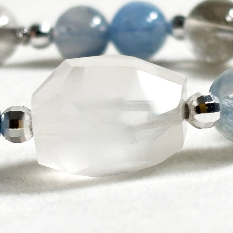 White Rabbit Fur Quartz Charm + Kyanite w/ Brookite in Quartz Bracelet
