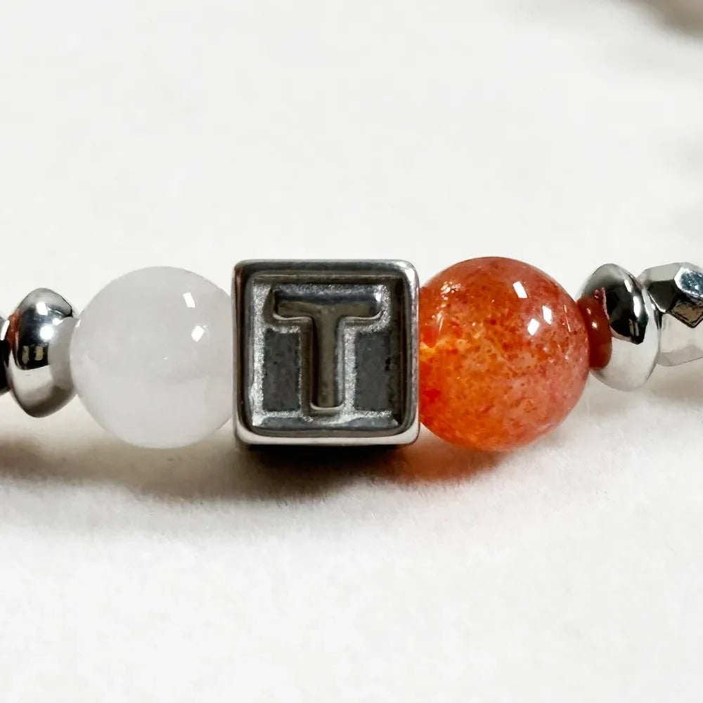 Letter T  | Golden Sunstone & White Rutilated Quartz Bracelet
