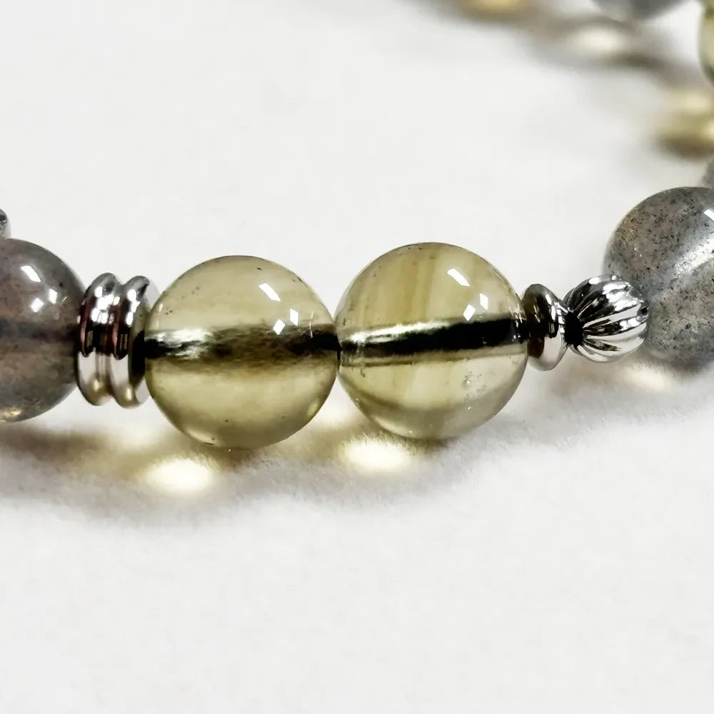 Letter O  | Grey Moonstone & Libyan Desert Glass Bracelet