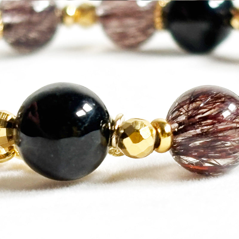 Copper Rutilated Quartz Charm + Red Copper Rutilated Quartz w/ Black Tourmaline Bracelet