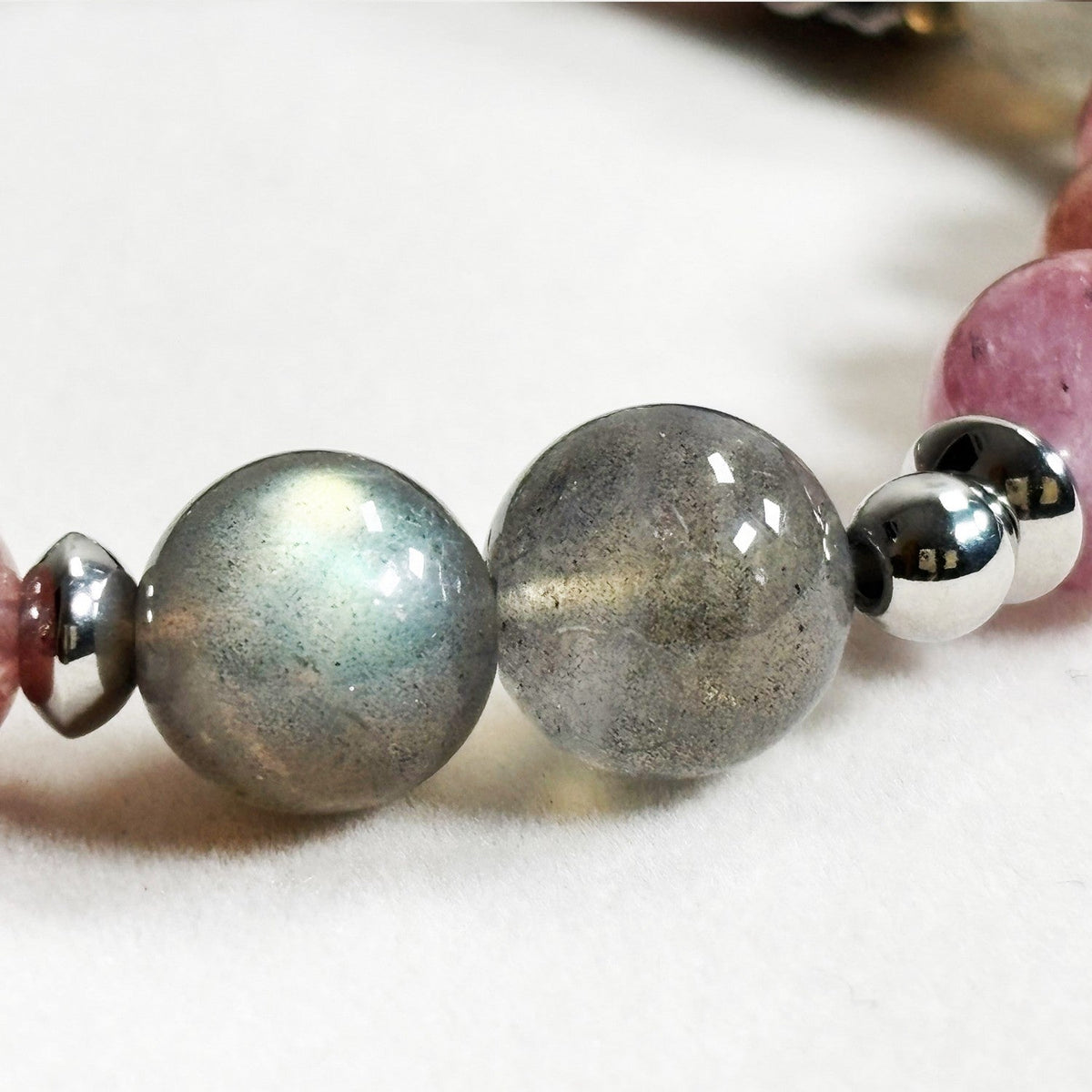 Silver Chrome Heart Cross Charm + Auralite 23 w/ Labradorite Bracelet
