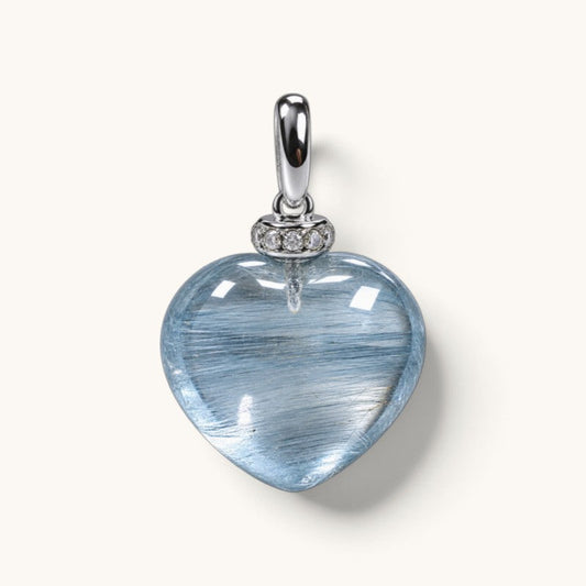 Blue Rabbit Fur Quartz Heart Pendant