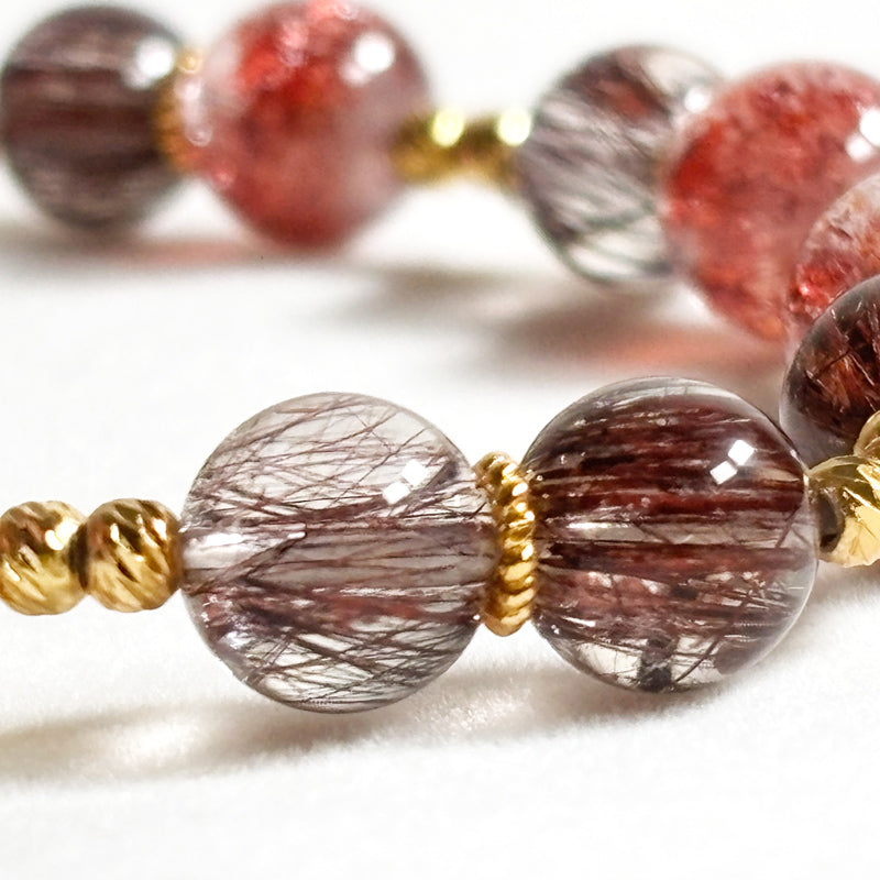 Golden TitaRutilated Quartz Charm + lepidocrocite Super Seven w/ Red Copper Rutilated Quartz Bracelet