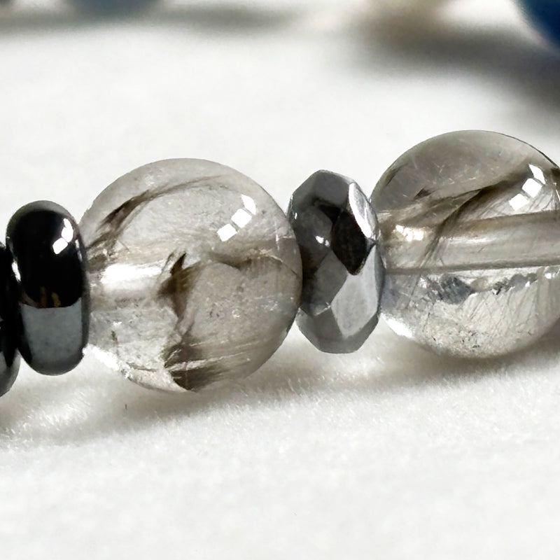 Aquamarine Charm + Kyanite w/ Brookite in Quartz Bracelet