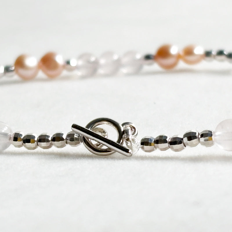 Mozambique Rose Quartz w/ Freshwater Pearl Anklet
