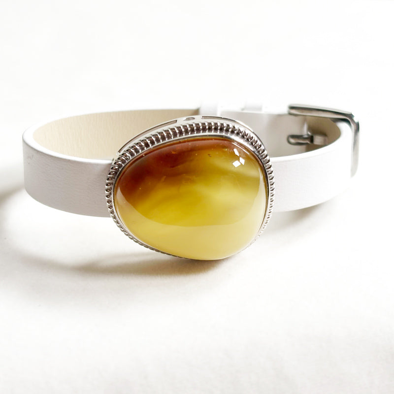 Yellow Amber Leather Bracelet