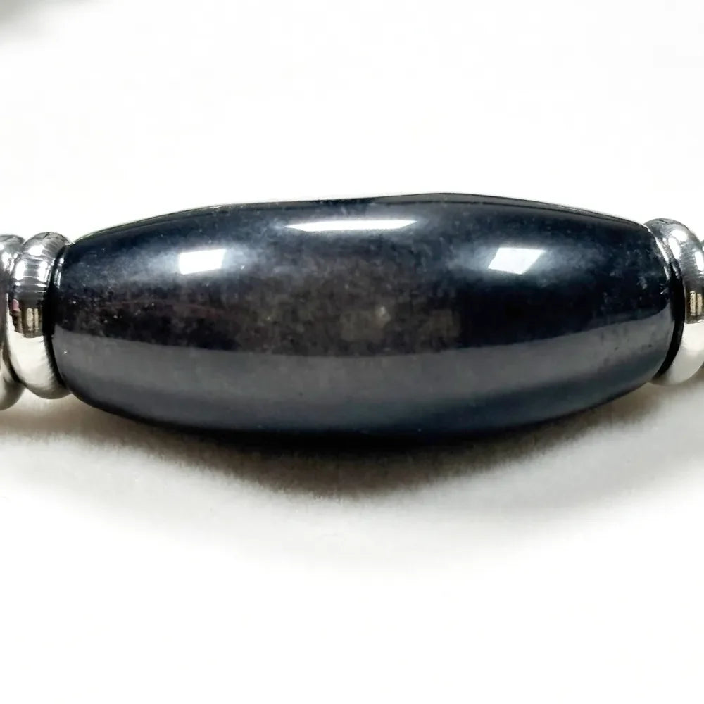 Double Silver Obsidian Charm w/ Black Skeletal Sunstone Bracelet