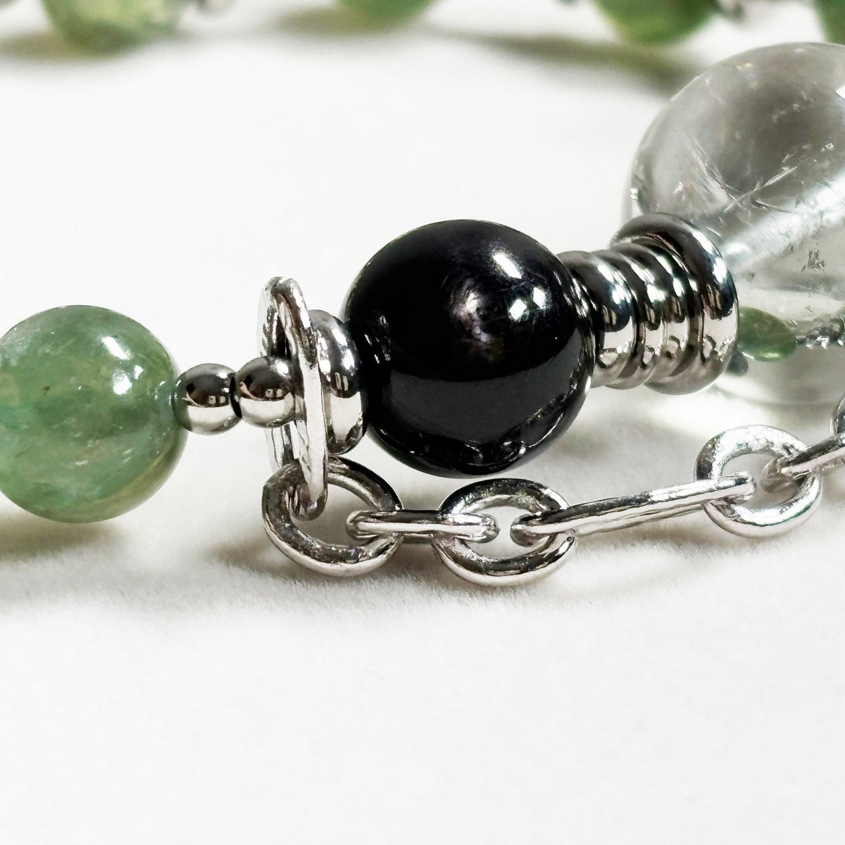 Green Crystal Charm + Green Lithium Mica w/ Hypersthene Bangle