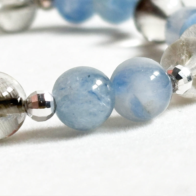 White Rabbit Fur Quartz Charm + Kyanite w/ Brookite in Quartz Bracelet