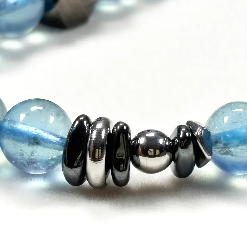 Labradorite Charm + Aquamarine Phantom Quartz w/ Sweden Meteorite Bracelet