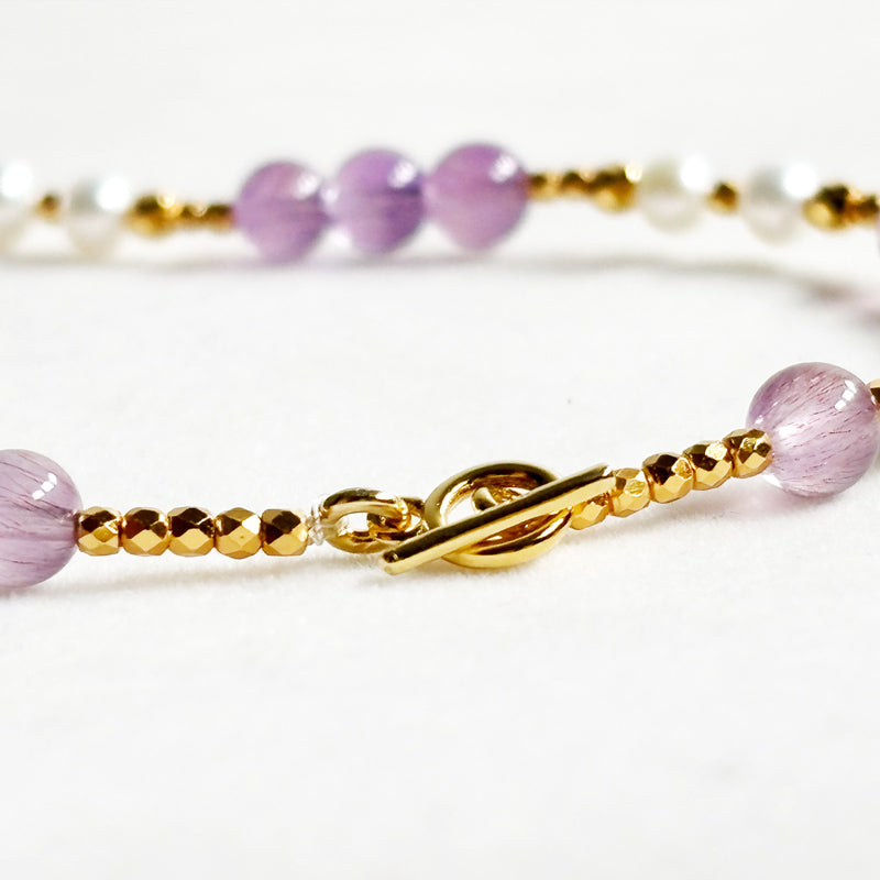 Amethyst Super Seven Quartz w/ Freshwater Pearl Anklet