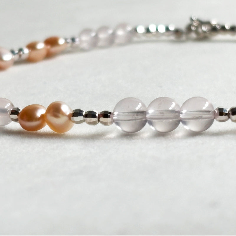 Mozambique Rose Quartz w/ Freshwater Pearl Anklet