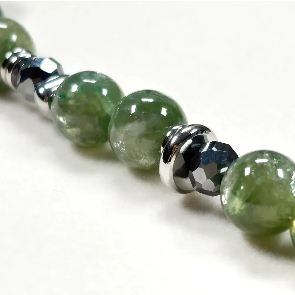 Silver Chrome Heart Cross Charm + Green Lepidolite Quartz w/ Green Rutilated Quartz Bracelet
