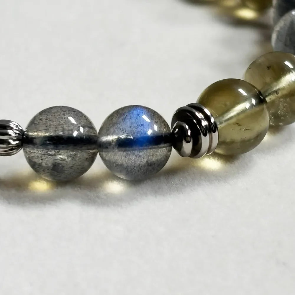 Letter O  | Grey Moonstone & Libyan Desert Glass Bracelet