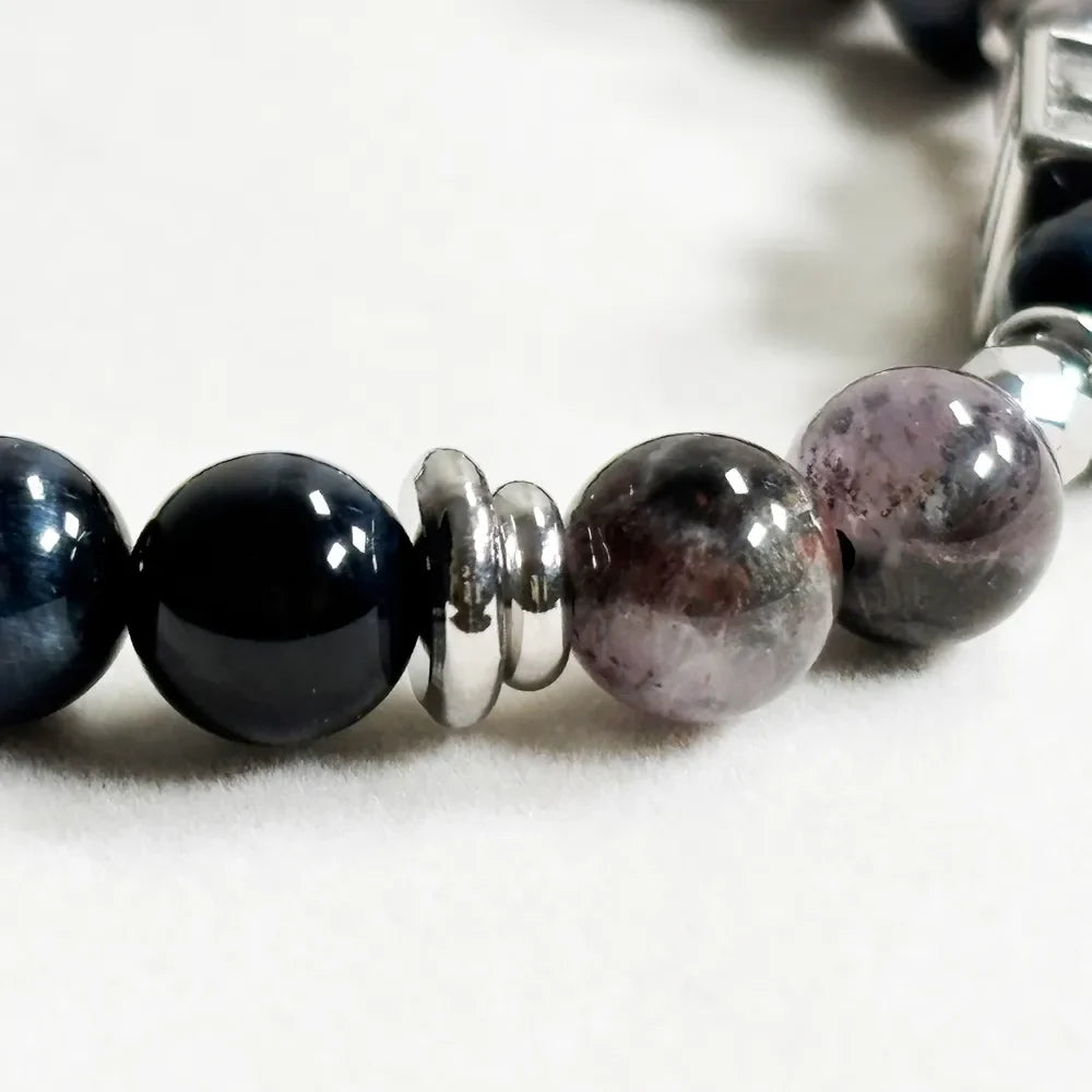 Letter I | Eye Auralite & Blue Tiger Eye Bracelet