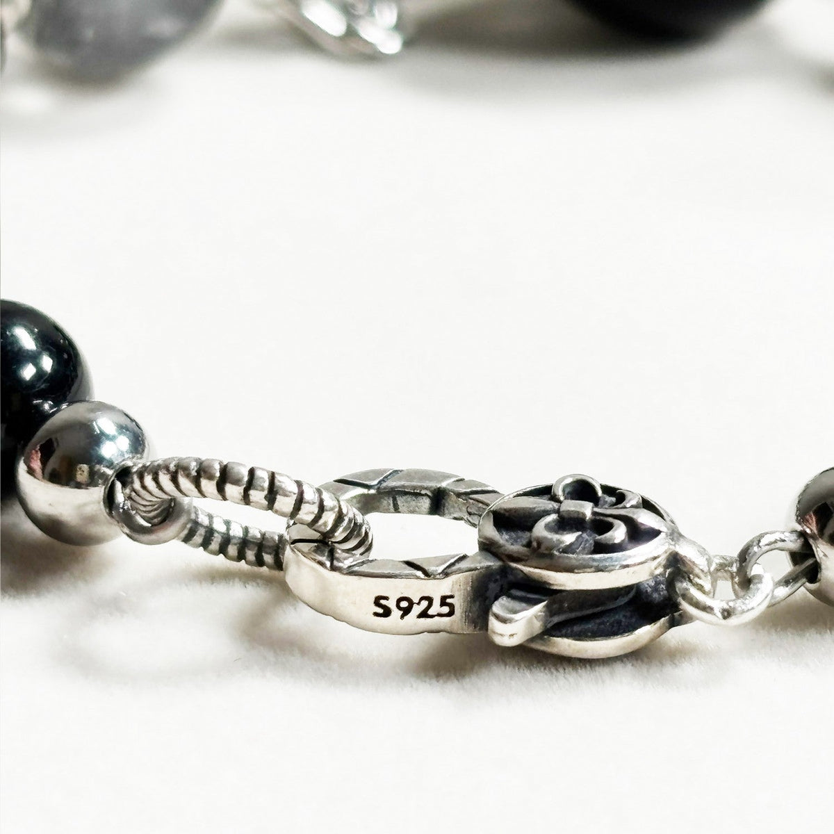 Agate Charm + Black Tourmaline w/ Herkimer Diamond Bangle