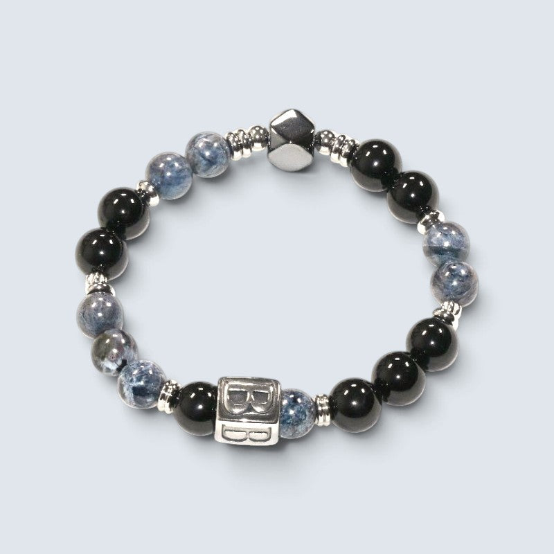 Silver B Charm + Pietersite w/ Black Tourmaline Bracelet