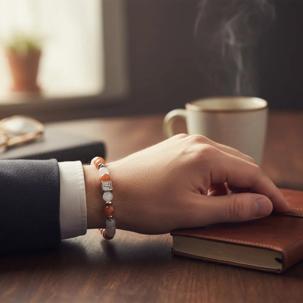 Letter T  | Golden Sunstone & White Rutilated Quartz Bracelet