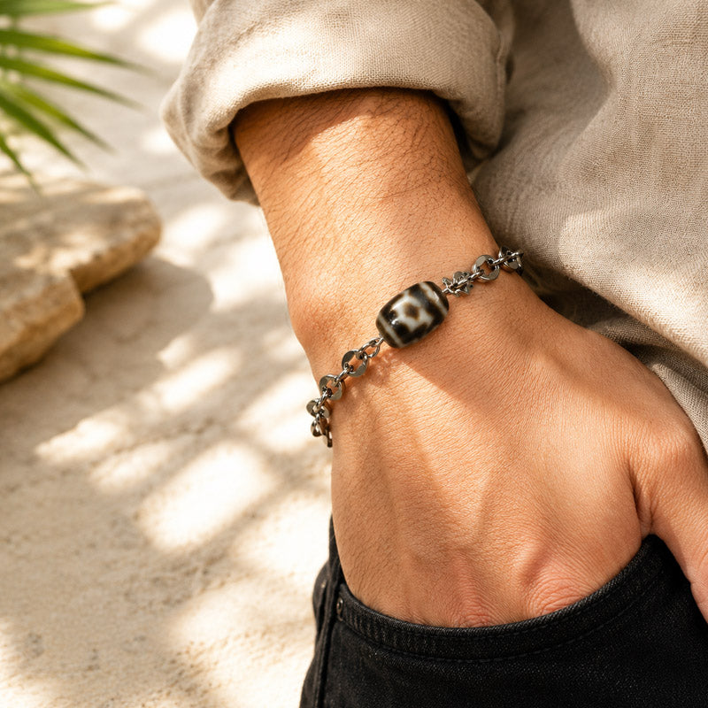 Lotus Dzi Bead Bracelet