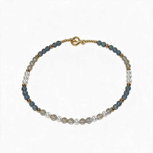 Devil's Aquamarine + Grey Moonstone w/ Freshwater Pearl Anklet