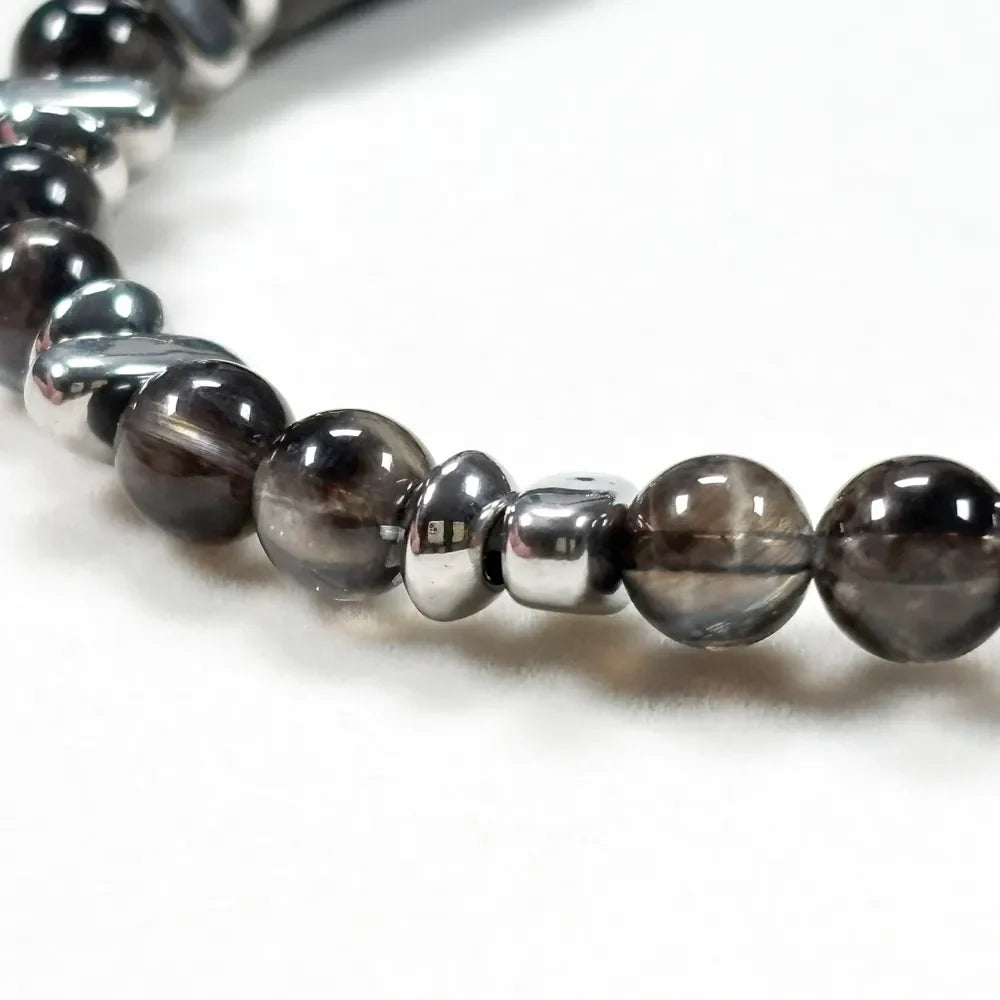 Double Silver Obsidian Charm w/ Black Skeletal Sunstone Bracelet