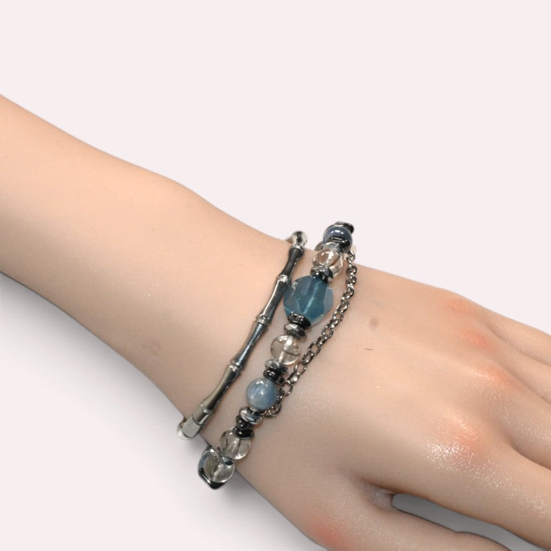 Aquamarine Charm + Kyanite w/ Brookite in Quartz Bracelet