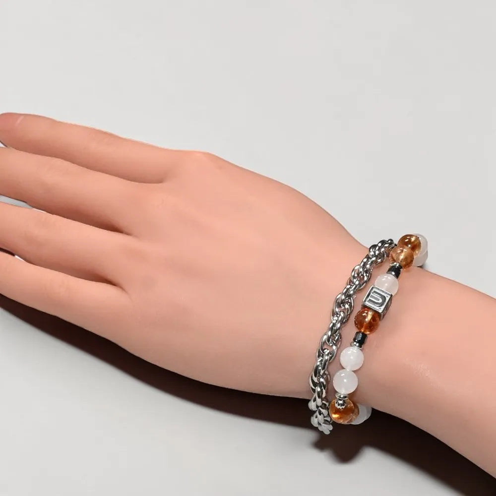 Letter U  | Citrine Pyramid & White Rutilated Quartz Bracelet