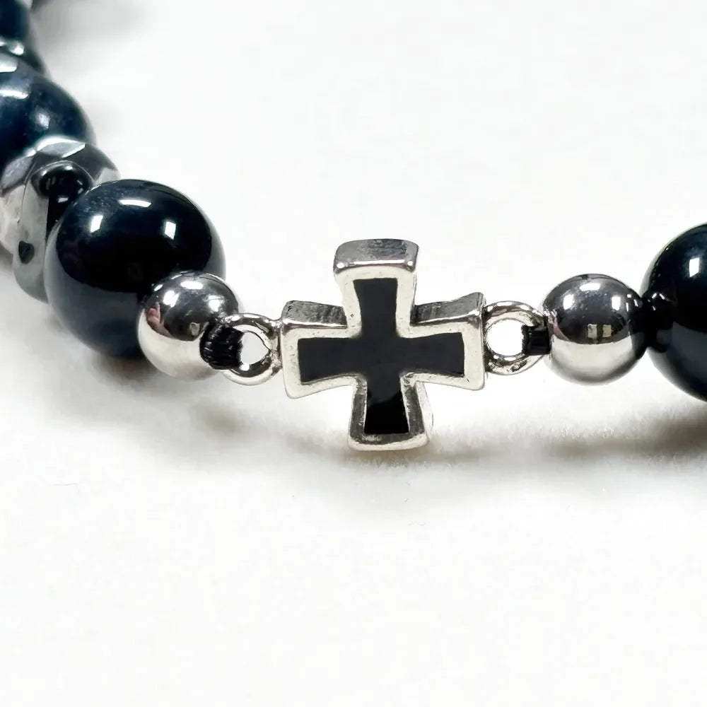Silver Obsidian Charm w/ Blue Tiger Eye Bracelet